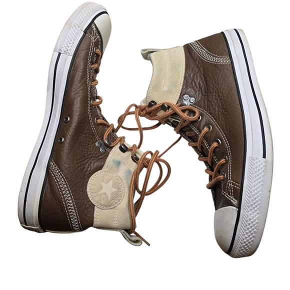 Converse Leather Brown Mid Top Unisex Sneakers Women's 12.5 Men's 10.5 - Picture 4 of 8